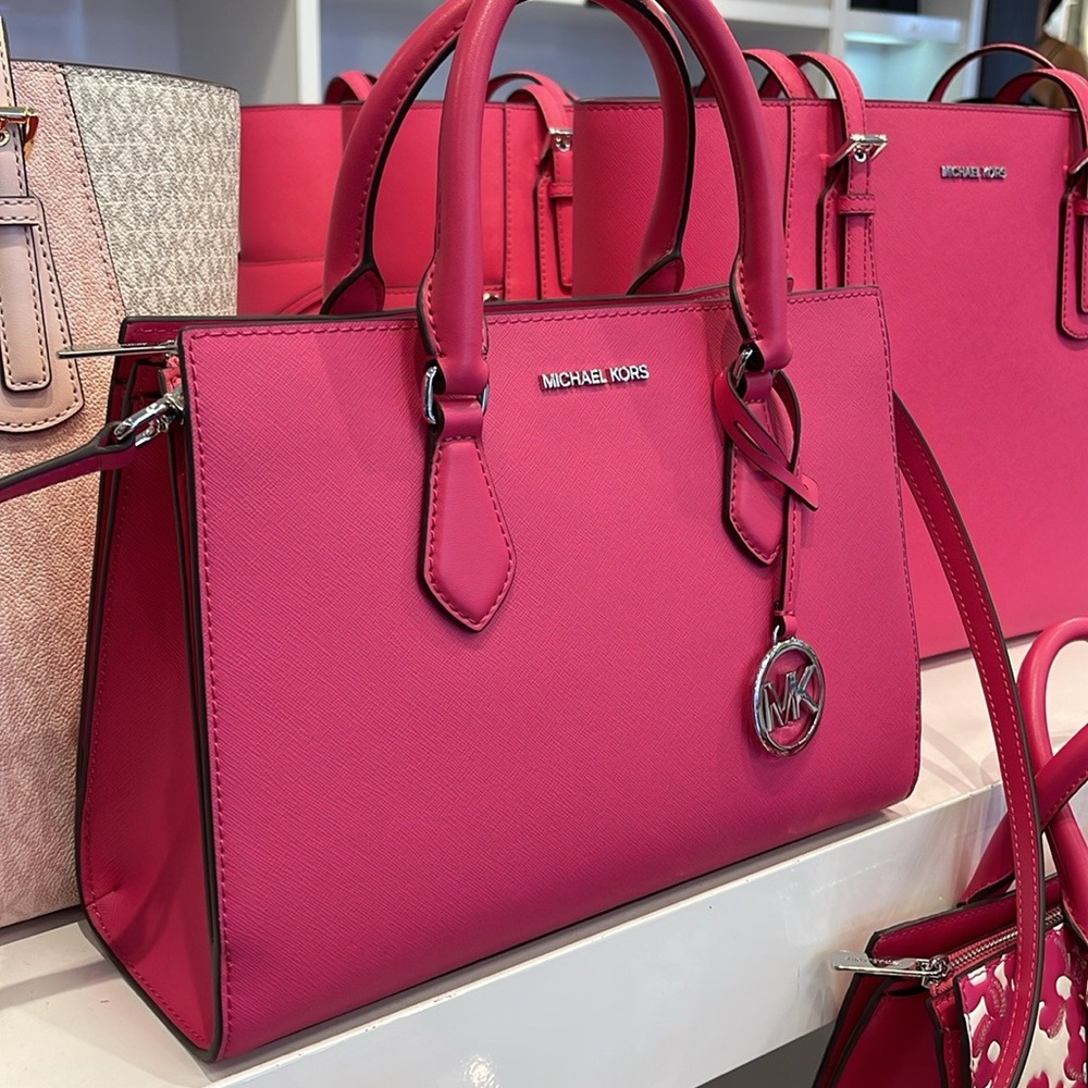 Michaela Kors Sheila Medium Faux Saffiano Leather Satchel
Dragonfruit 
NWT - Picture 16 of 16